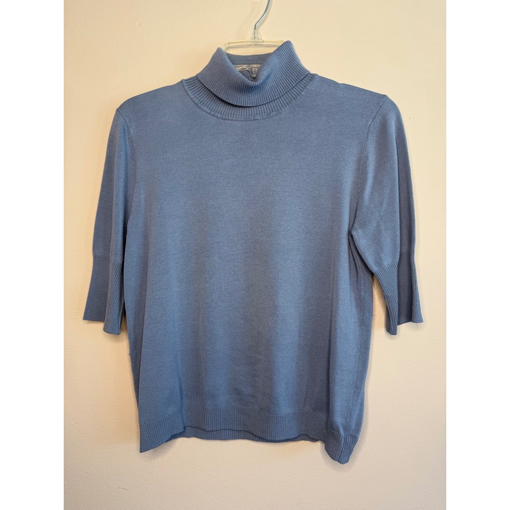 Item Eyes Women's Medium Blue Silk Blend Short Sleeve Turtleneck Top